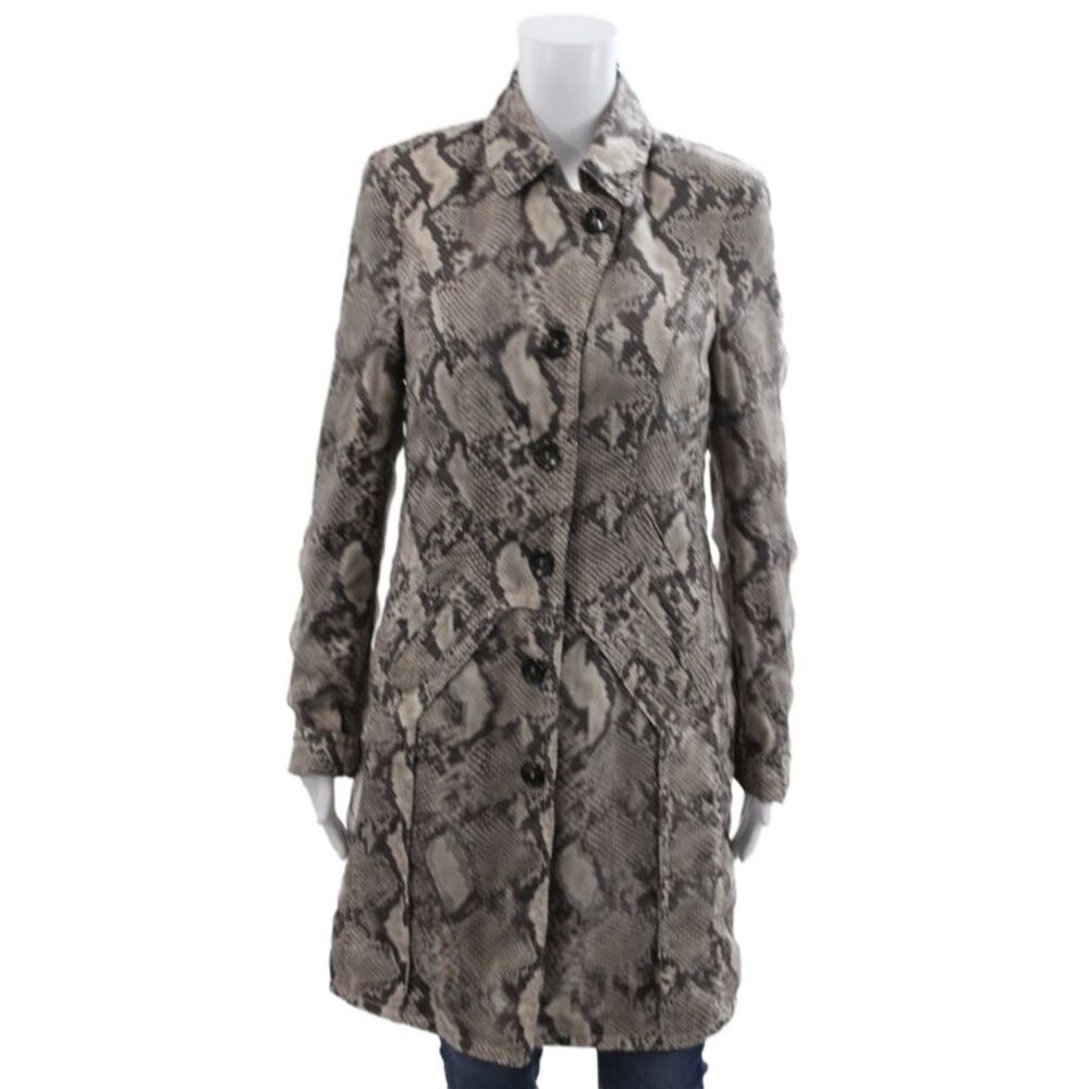 Creenstone Women Basic Jacket Beige Animal Print Button Long Sleeve Size 36